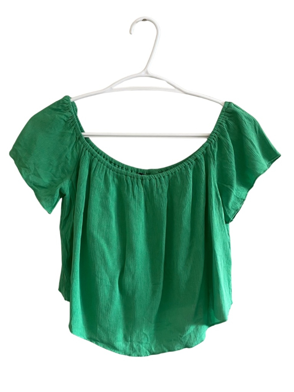 Forever21 Kelly Green Off-Shoulder Crop Flowy Blouse Shelf Bra – Size Small EUC